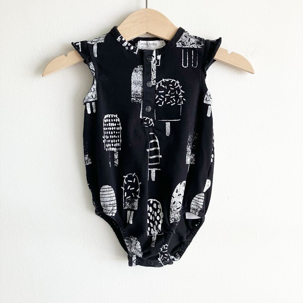 Miles The Label Baby Girl 9M One Piece Bodysuit Popsicle Print Black White